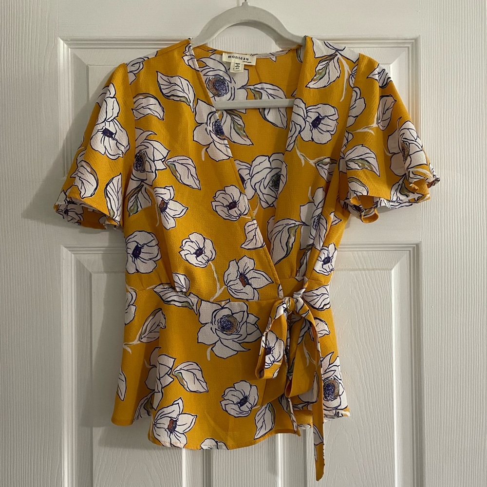 Yellow Floral Tie Blouse